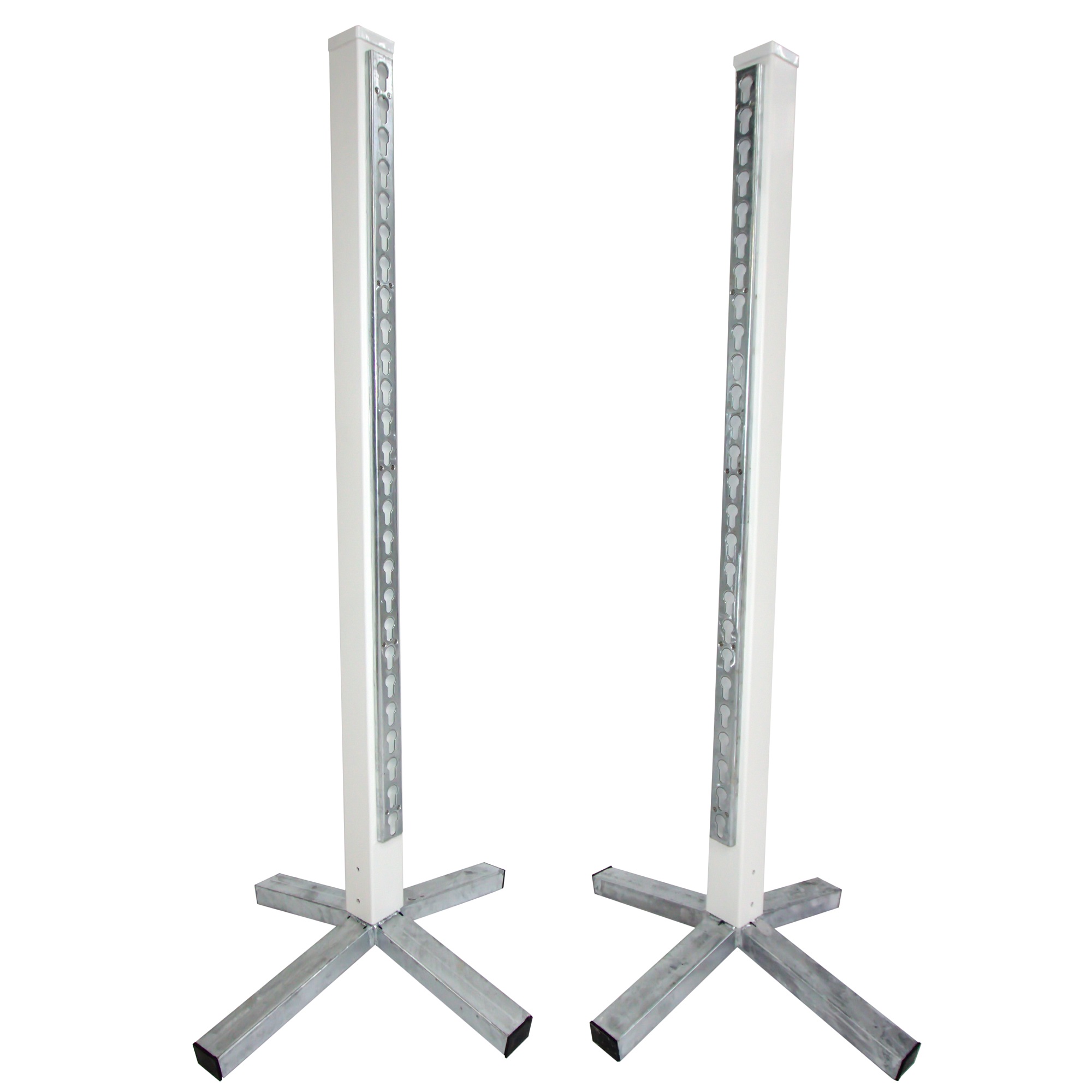2 x 1.65m Showjump Stands With Metal Keyhole Tracks - Red, White & Blue